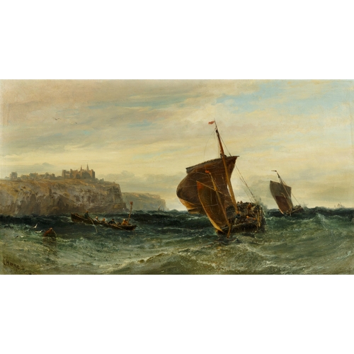 55 - Edwin Hayes RHA (1819-1904)  Sailing Boats in Rough Seas off the Coast  Oil on canvas, 45 x 81.5cm (... 