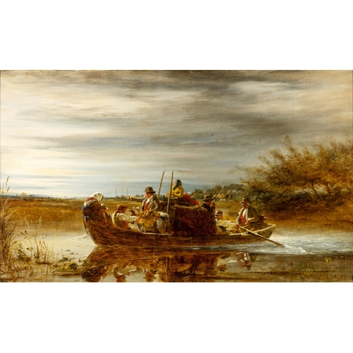 56 - Erskine Nicol RSA ARA (1825-1904)  Going to Market: River Landscape with Figures in a boat, near Der... 