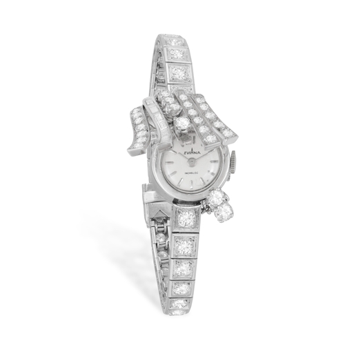 101 - A LADY'S DIAMOND COCKTAIL SECRET WATCH, CIRCA 1955  The 10-jewel manual wind movement, with central ... 