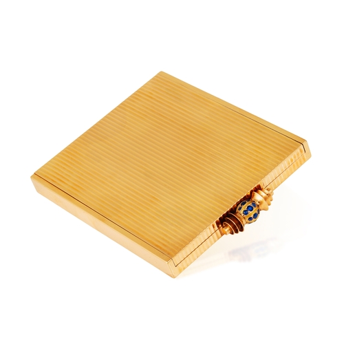 62 - BOUCHERON: A GOLD AND SAPPHIRE COMPACT, WITH MATCHING LIPSTICK HOLDER, CIRCA 1935-40  The rectangula... 