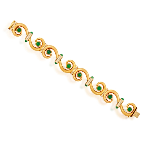 76 - CARLO WEINGRILL: A RETRO CHRYSOPRASE BRACELET, ITALIAN, CIRCA 1955  Of continuous scrolling design, ... 