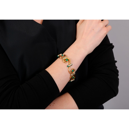 76 - CARLO WEINGRILL: A RETRO CHRYSOPRASE BRACELET, ITALIAN, CIRCA 1955  Of continuous scrolling design, ... 