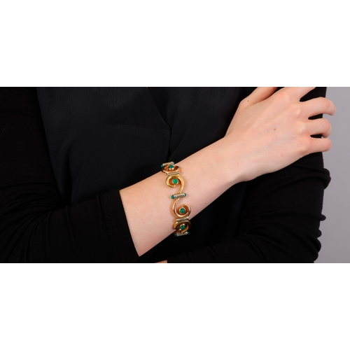 76 - CARLO WEINGRILL: A RETRO CHRYSOPRASE BRACELET, ITALIAN, CIRCA 1955  Of continuous scrolling design, ... 