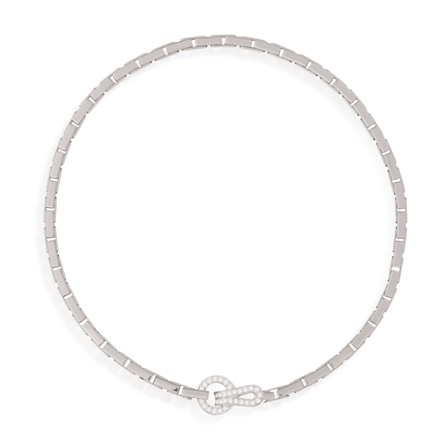 88 - CARTIER: A DIAMOND 'AGRAFE' NECKLACE  Composed of a fancy-link chain, centring a hook-and-loop clasp... 