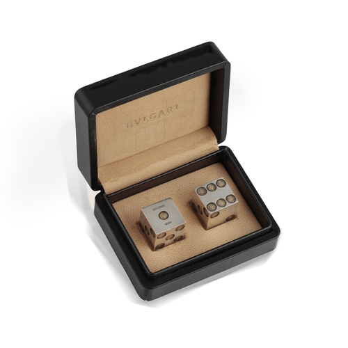 92 - BULGARI: A PAIR OF NOVELTY DICE, 2000  Each square cube with concave dotes, signed Bvlgari Roma, wit... 