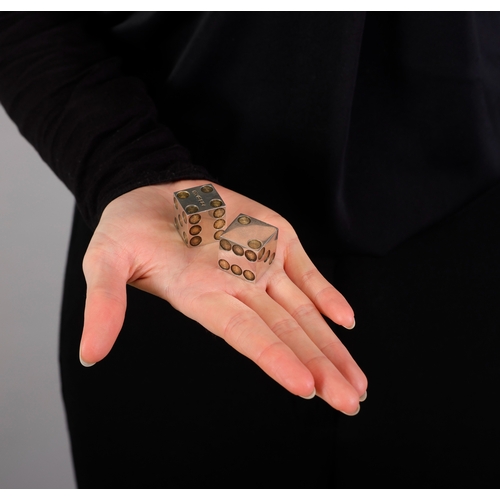 92 - BULGARI: A PAIR OF NOVELTY DICE, 2000  Each square cube with concave dotes, signed Bvlgari Roma, wit... 