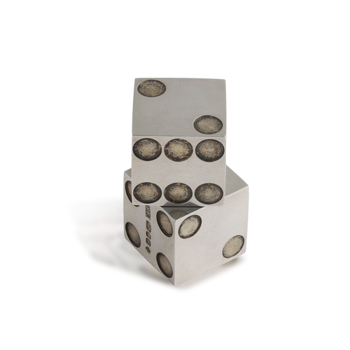 92 - BULGARI: A PAIR OF NOVELTY DICE, 2000  Each square cube with concave dotes, signed Bvlgari Roma, wit... 