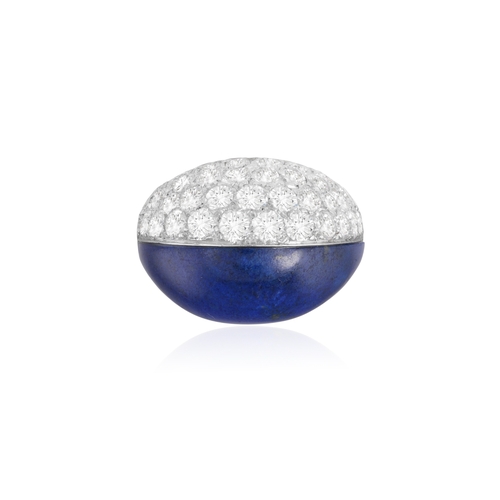 95 - M. GÉRARD: A COLLECTIBLE LAPIS LAZULI AND DIAMOND DRESS RING, CIRCA 1975  Of bombé design, the front... 