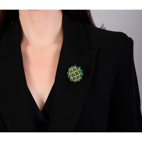 97 - VAN CLEEF & ARPELS: A CHRYSOPRASE PENDANT/BROOCH, CIRCA 1965-70  Of openwork lattice design, set thr... 