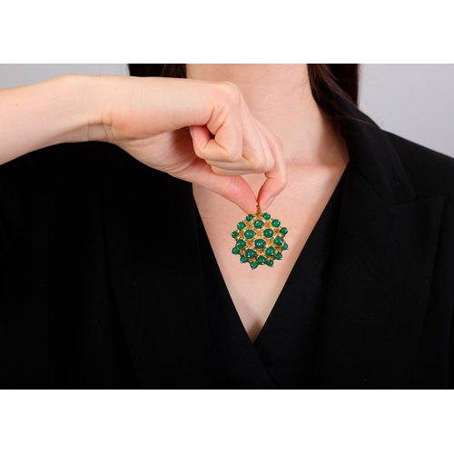 97 - VAN CLEEF & ARPELS: A CHRYSOPRASE PENDANT/BROOCH, CIRCA 1965-70  Of openwork lattice design, set thr... 