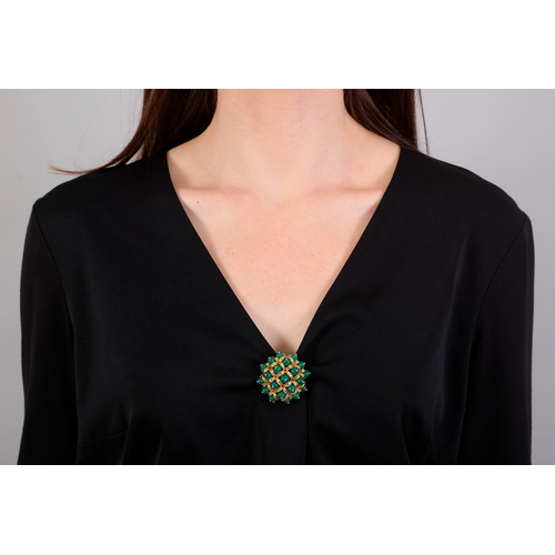 97 - VAN CLEEF & ARPELS: A CHRYSOPRASE PENDANT/BROOCH, CIRCA 1965-70  Of openwork lattice design, set thr... 