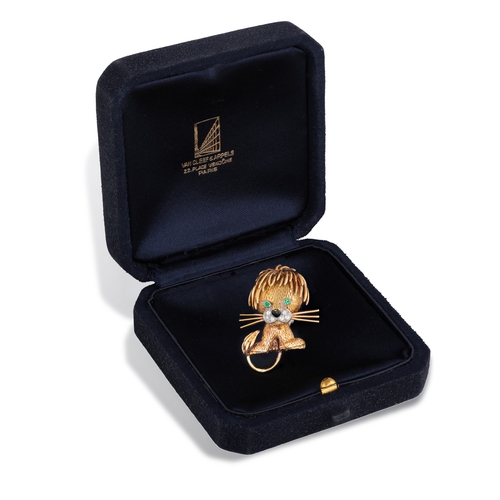 98 - VAN CLEEF & ARPELS: A GEM-SET AND DIAMOND 'LION EBOURIFFÉ' NOVELTY BROOCH, CIRCA 1960  In the form o... 