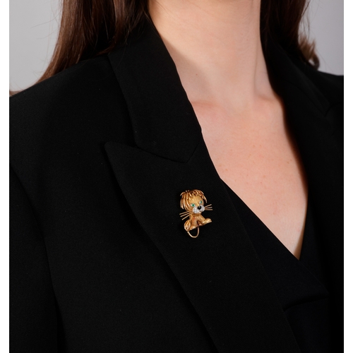 98 - VAN CLEEF & ARPELS: A GEM-SET AND DIAMOND 'LION EBOURIFFÉ' NOVELTY BROOCH, CIRCA 1960  In the form o... 