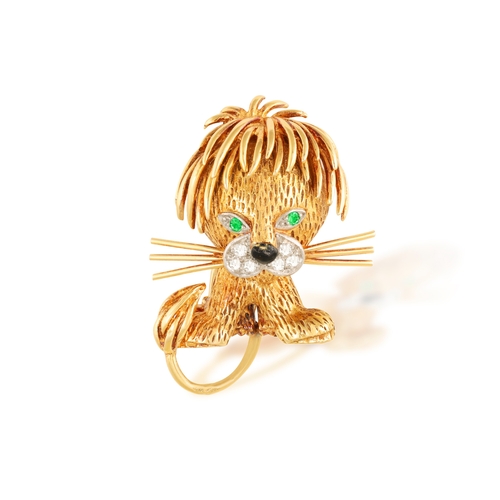 98 - VAN CLEEF & ARPELS: A GEM-SET AND DIAMOND 'LION EBOURIFFÉ' NOVELTY BROOCH, CIRCA 1960  In the form o... 