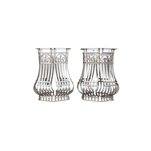 66 - A PAIR OF SILVER PAINTED METAL 'TREE-GATES' OF BALUSTER OPEN FORM,   each 82cm high, 70cm diameter