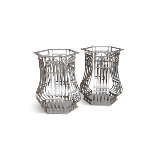 66 - A PAIR OF SILVER PAINTED METAL 'TREE-GATES' OF BALUSTER OPEN FORM,   each 82cm high, 70cm diameter