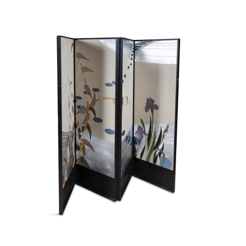 100 - PATRICIA JORGENSEN (B.1936)  'Stepping stones' folding screen  Applique and embroidery using silks, ... 