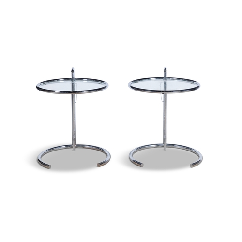 11 - EILEEN GRAY (1878-1976)  A pair of E1027 adjustable side tables by Eileen Gray. Chrome with glass to... 