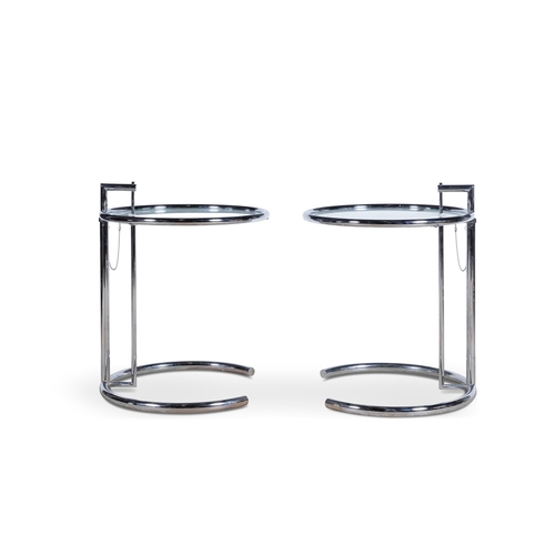 11 - EILEEN GRAY (1878-1976)  A pair of E1027 adjustable side tables by Eileen Gray. Chrome with glass to... 
