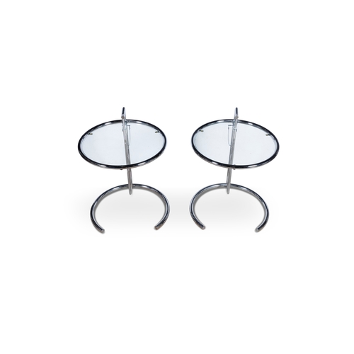 11 - EILEEN GRAY (1878-1976)  A pair of E1027 adjustable side tables by Eileen Gray. Chrome with glass to... 