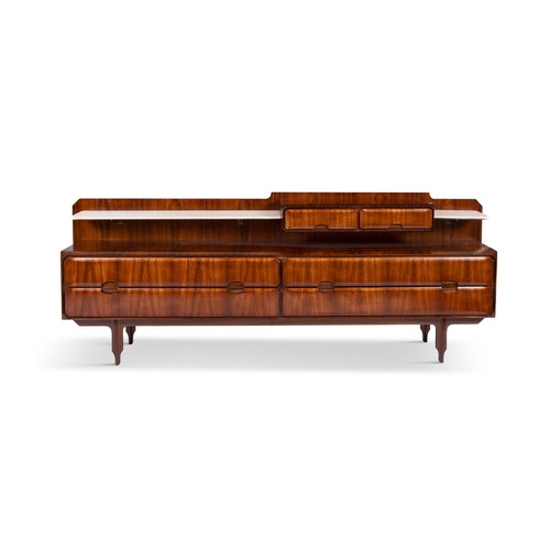 14 - MOBILI CANTÙ  A rosewood sideboard by Mobili Cantù with six drawers and two marble shelves... 