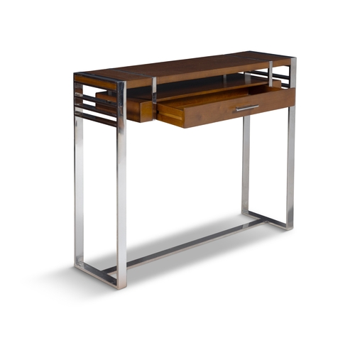 162 - CONSOLE  A single drawer console. Walnut and chrome. France. 100 x 29 x 80cm (h)