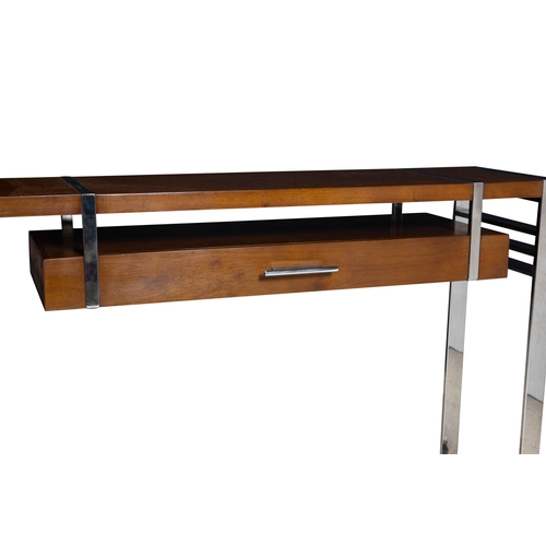 162 - CONSOLE  A single drawer console. Walnut and chrome. France. 100 x 29 x 80cm (h)
