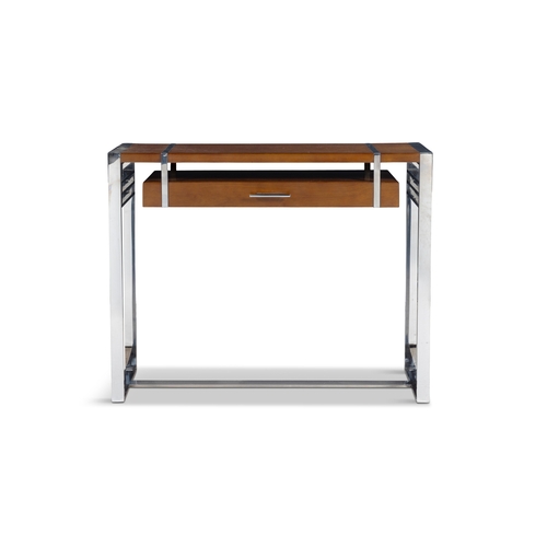 162 - CONSOLE  A single drawer console. Walnut and chrome. France. 100 x 29 x 80cm (h)