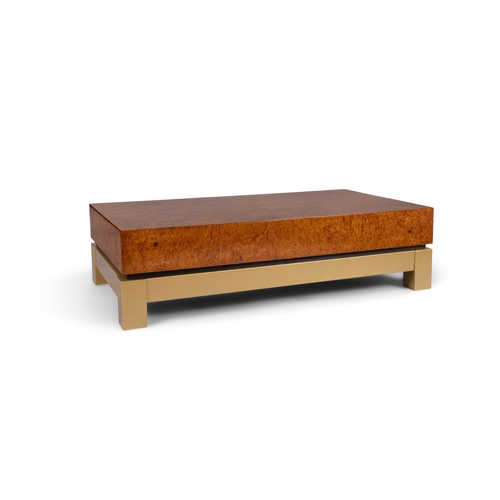 164 - COFFEE TABLE  A burl walnut coffee table, with a gilt metal base. Italy, c.1970. 119 x 68.5 x 32cm (... 
