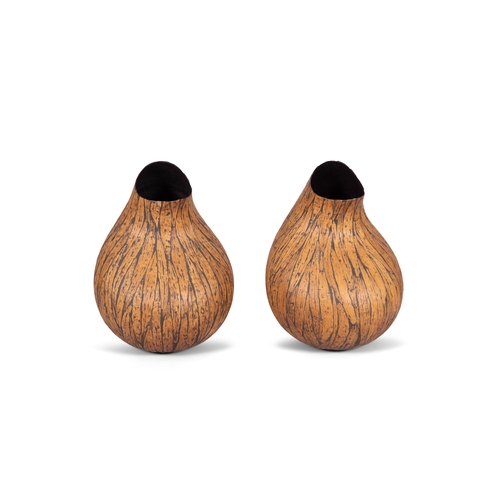 165 - VASES  A pair of banana wood vases. Italy, c. 1970, 50cm (h)