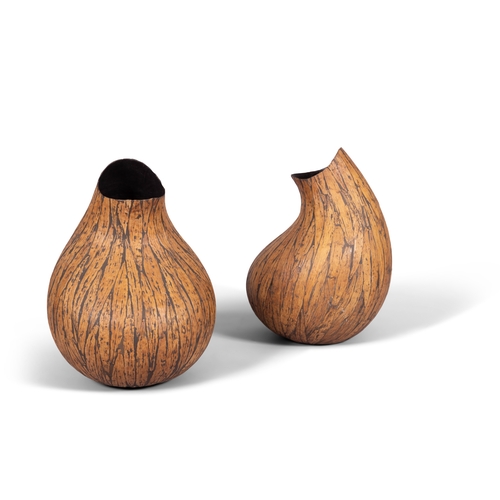 165 - VASES  A pair of banana wood vases. Italy, c. 1970, 50cm (h)