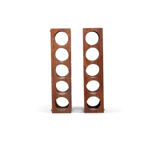 167 - WALL BRACKETS  A pair of rosewood compact hanging wall brackets/bottle stands, each five-tier with c... 