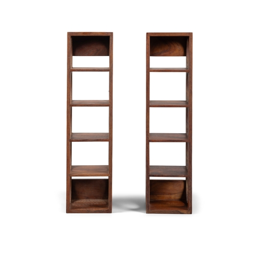 167 - WALL BRACKETS  A pair of rosewood compact hanging wall brackets/bottle stands, each five-tier with c... 