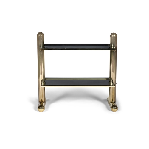 169 - ANGELO BROTTO (1914-2002)  Two-tier console by Angelo Brotto for Metalarte. Gilt metal & glass. Ital... 