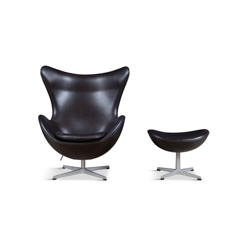 17 - ARNE JACOBSEN (1902-1971)  An 'Egg Chair' with footstool by Arne Jacobsen for Fritz Hansen, upholste... 