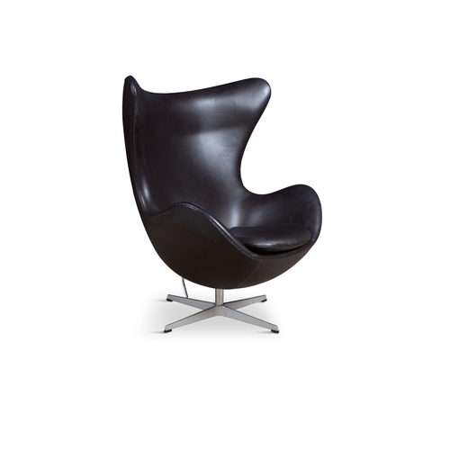 17 - ARNE JACOBSEN (1902-1971)  An 'Egg Chair' with footstool by Arne Jacobsen for Fritz Hansen, upholste... 