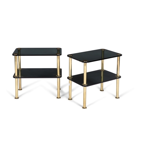 170 - SIDE TABLE  A pair of two-tier gilt metal side tables with smoked glass tops. Italy, c.1980. 55 ... 
