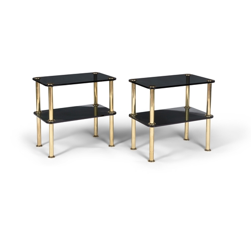 170 - SIDE TABLE  A pair of two-tier gilt metal side tables with smoked glass tops. Italy, c.1980. 55 ... 