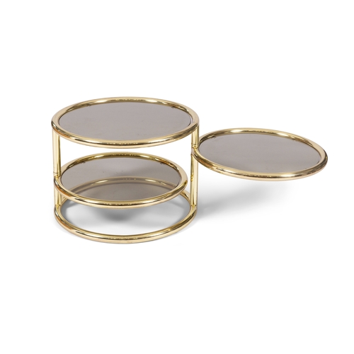 201 - COFFEE TABLE  A gilt metal and smoked glass topped three tier coffee table with rotating tops. Italy... 