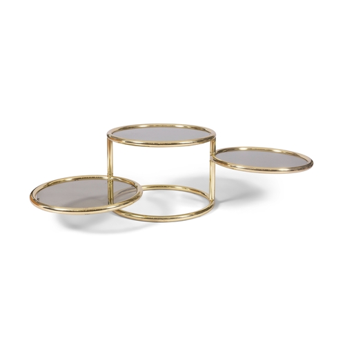 201 - COFFEE TABLE  A gilt metal and smoked glass topped three tier coffee table with rotating tops. Italy... 