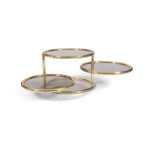 201 - COFFEE TABLE  A gilt metal and smoked glass topped three tier coffee table with rotating tops. Italy... 
