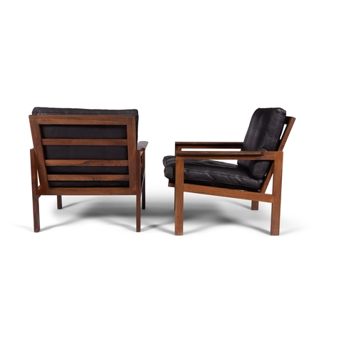 30 - ILLUM WIKKELSØ (1919-1999)  A pair of rosewood armchairs by Illum Wikkelsø with loose blac... 