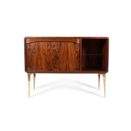 32 - BAR CABINET  A rosewood cabinet on solid brass legs, with a drop down door. Italy, c.1960, 130 x 45 ... 
