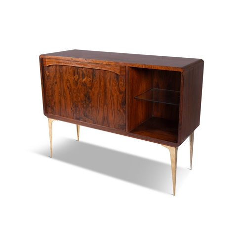 32 - BAR CABINET  A rosewood cabinet on solid brass legs, with a drop down door. Italy, c.1960, 130 x 45 ... 