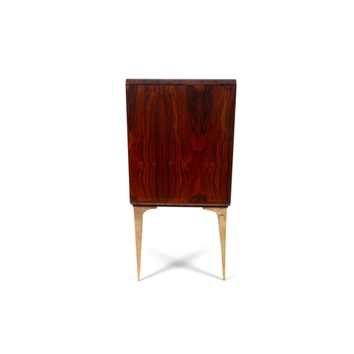 32 - BAR CABINET  A rosewood cabinet on solid brass legs, with a drop down door. Italy, c.1960, 130 x 45 ... 