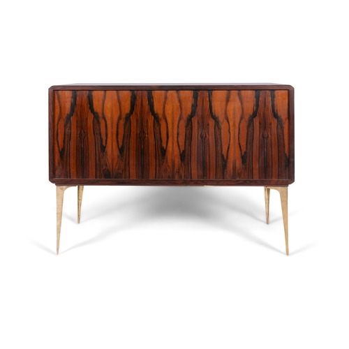 32 - BAR CABINET  A rosewood cabinet on solid brass legs, with a drop down door. Italy, c.1960, 130 x 45 ... 