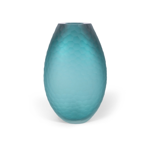 38 - VIVARINI  A green glass vase by Vivarini, Murano, with artist's signature. 33cm (h)