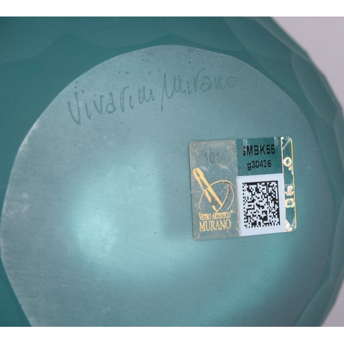 38 - VIVARINI  A green glass vase by Vivarini, Murano, with artist's signature. 33cm (h)