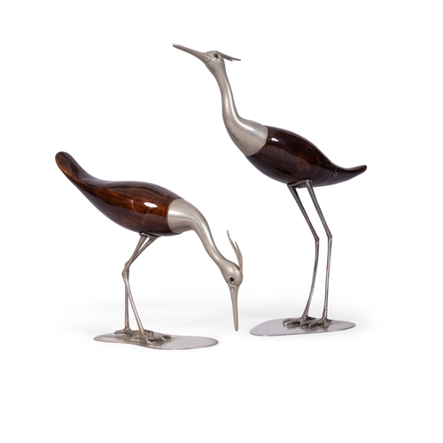 39 - A PAIR OF CRANES   Italy, with maker's mark, 42cm (h) and 28cm (h)