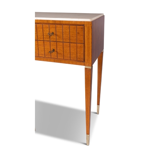 40 - SIDEBOARD  A rosewood sideboard with marble top and six drawers with brass detailing. Italy, c.1950.... 